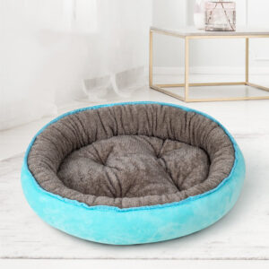 Cama redonda acolchoada azul para cão ou gato