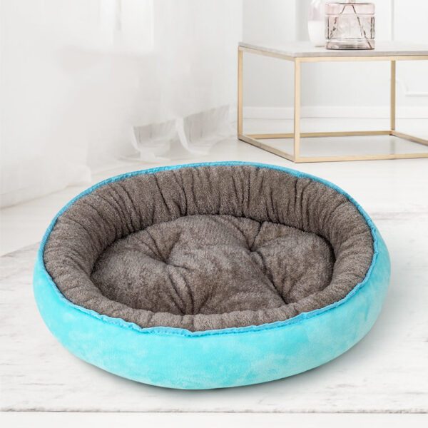 Cama redonda acolchoada azul para cão ou gato