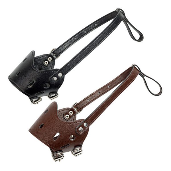Açaime de couro para cão nas cores preto e castanho