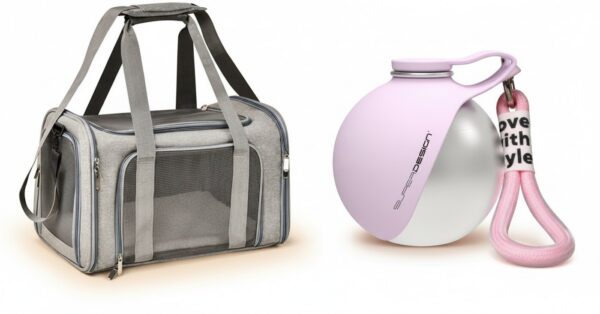 1786-1804 Transportadora cinzenta com garrafa portátil para cão