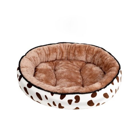 Cama redonda acolchoada castanha com padrão de pintas