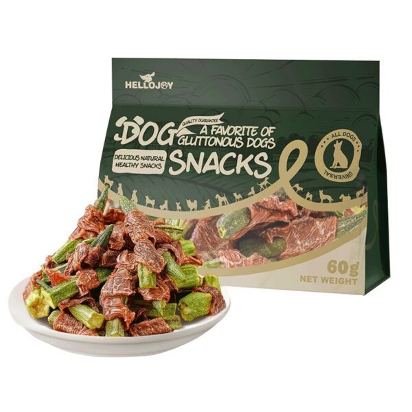 Saqueta de snacks naturais para cão com snacks de pato e quiabo