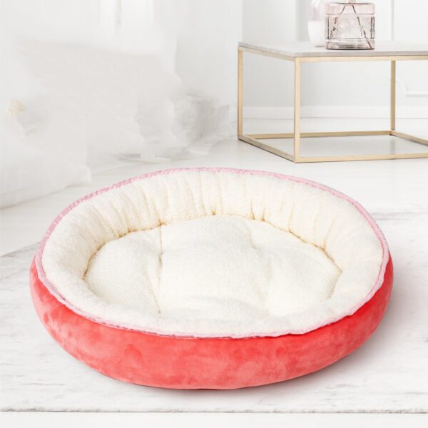 Cama redonda acolchoada vermelha para cão ou gato