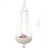 Cama suspensa em macramé com gatinho e argola de pendurar