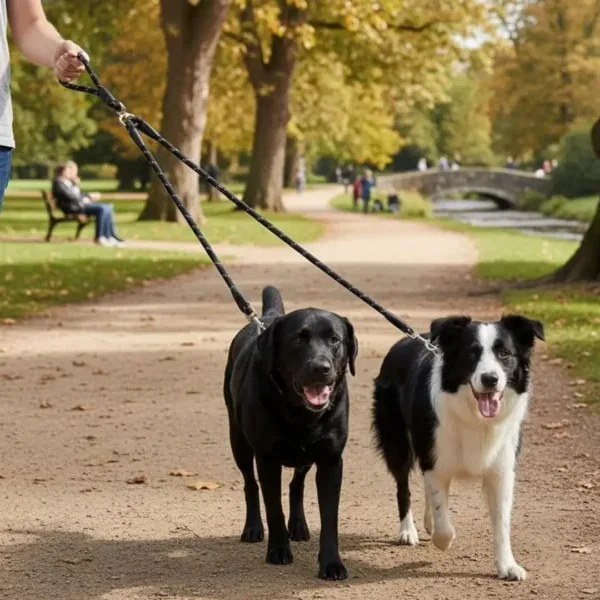 Trela dupla para cão Bafinho, nylon trançado anti-nós