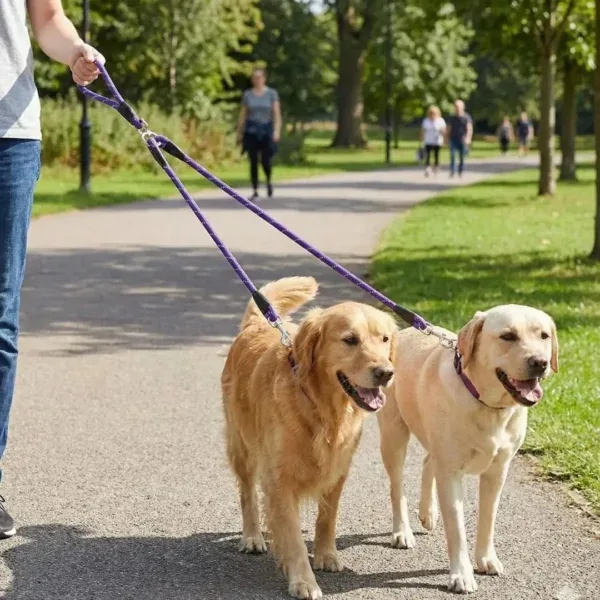 Trela dupla para cão Bafinho, nylon trançado anti-nós