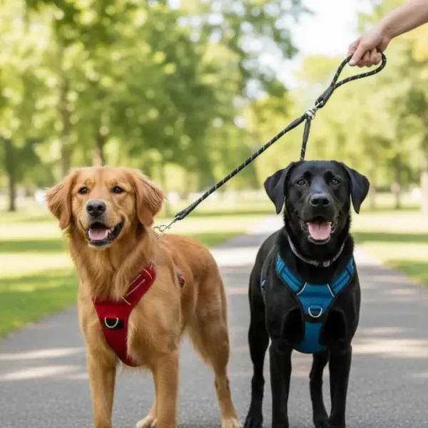 Trela dupla para cão Bafinho, nylon trançado anti-nós