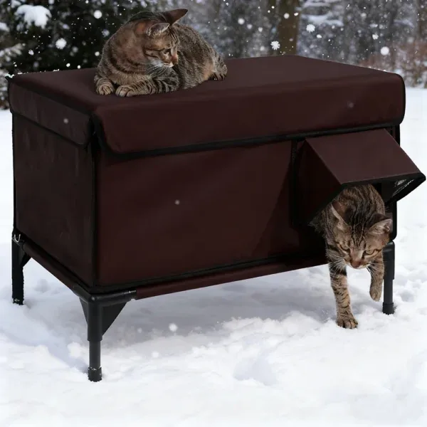 H68e9b600a05e4361bbb482b3f55b2a1fP.webp Abrigo exterior impermeável para gatos de rua Bafinho, castanho café