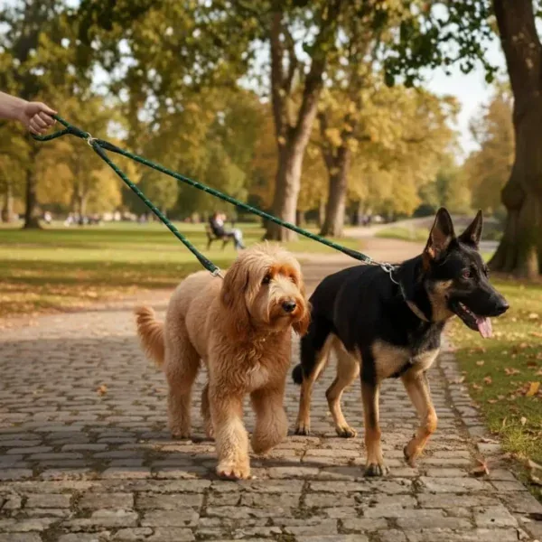 Trela dupla para cão Bafinho, nylon trançado anti-nós