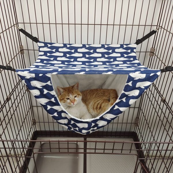 Rede suspensa têxtil para gato em gaiola
