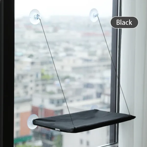 Cama de janela para gato com ventosas, cor preto