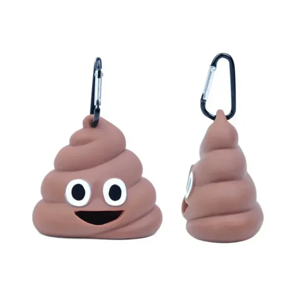 Dispensador de sacos higiénicos com mosquetão visto de frente e de lado