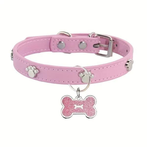 S988bc90ce03643cdaa59d09308d017e0m.webp Coleira rosa em PU com pendente de osso para cão e gato