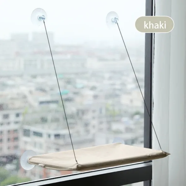Cama de janela para gato com ventosas, cor cáqui
