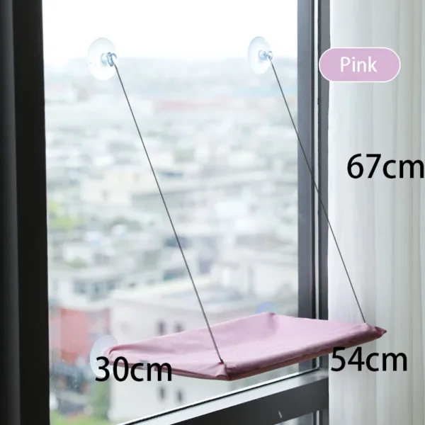 Cama de janela para gato com ventosas, cor rosa, medidas 54x30cm
