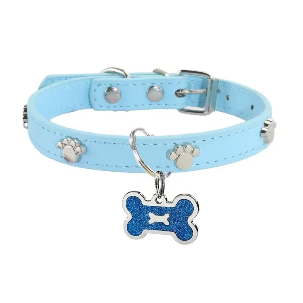 Sf6cab86df3174d9cbf0e58438e36e423d.webp Coleira azul em PU com pendente de osso para cão e gato
