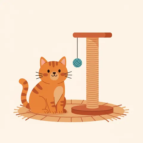 Gato com arranhador e bola — brinquedos e arranhadores para gato