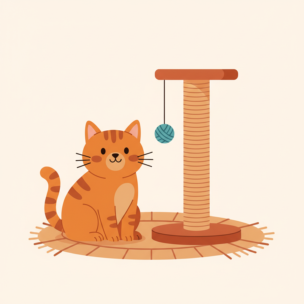Gato com arranhador e bola — brinquedos e arranhadores para gato