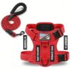 c53fb55a-211a-4b9a-8e25-1425b9406c68.jpg Arnês tático acolchoado vermelho com trela em corda entrançada para cão