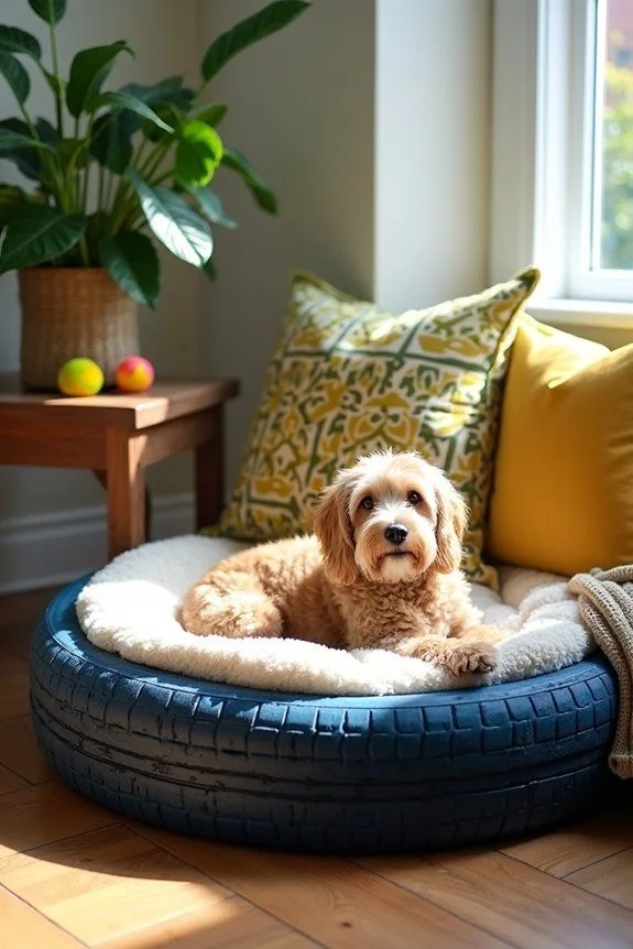 Cão a descansar confortavelmente numa cama em casa