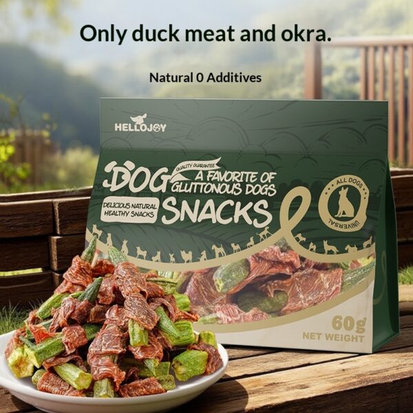 Snacks de pato com quiabo para cão com embalagem de 60 g