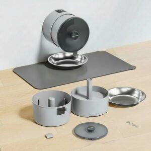 Comedouro automático de parede branco com taça em aço inoxidável