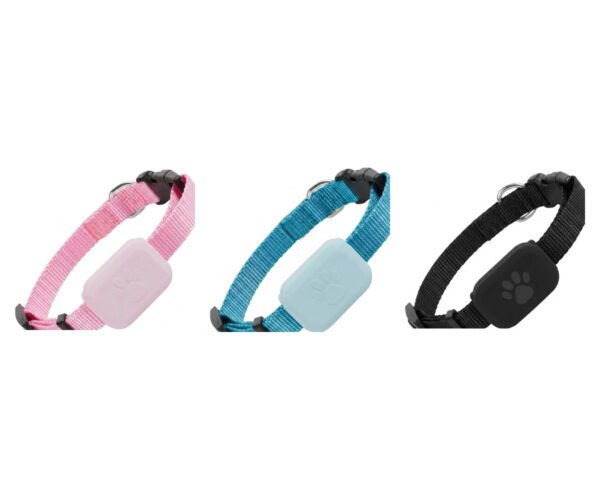 Coleiras localizadoras Apple Find My em rosa, azul e preto