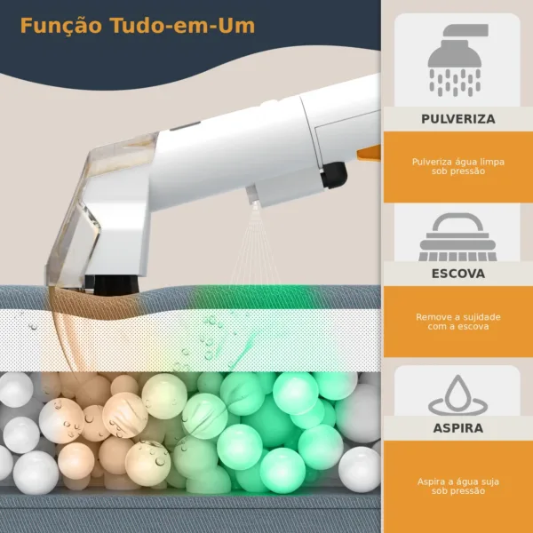 Acessório que pulveriza, escova e aspira a água suja