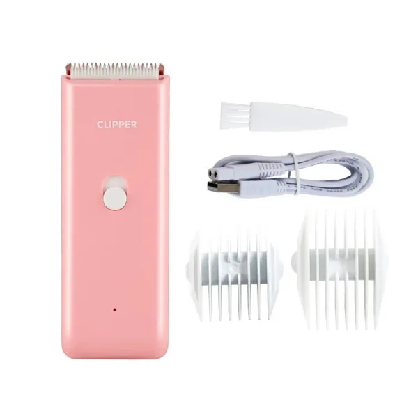 S396fde8270ae4080a346bb42e81ec7cdF.webp Kit de aparar pelo rosa com cabo USB, escova e pentes