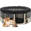 Parque dobrável octogonal para cão e gato, com cão pequeno e gato