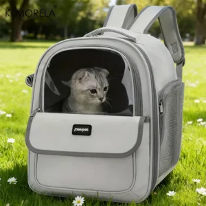 Mochila de transporte transparente cinzenta com gato