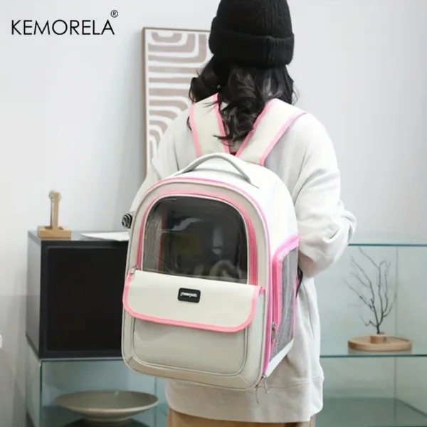 S85b14ed9bc254e85ab9683ac76731ec6o.webp Mochila de transporte transparente rosa colocada às costas