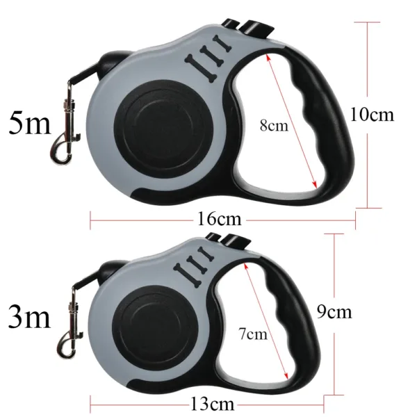 Medidas da trela: 3 m com 13 × 9 cm e 5 m com 16 × 10 cm