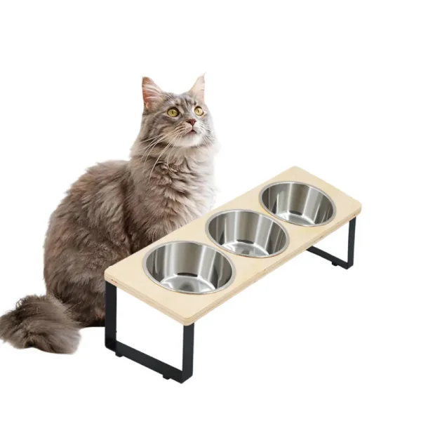 Comedouro Elevado Triplo e Tapete para Gato