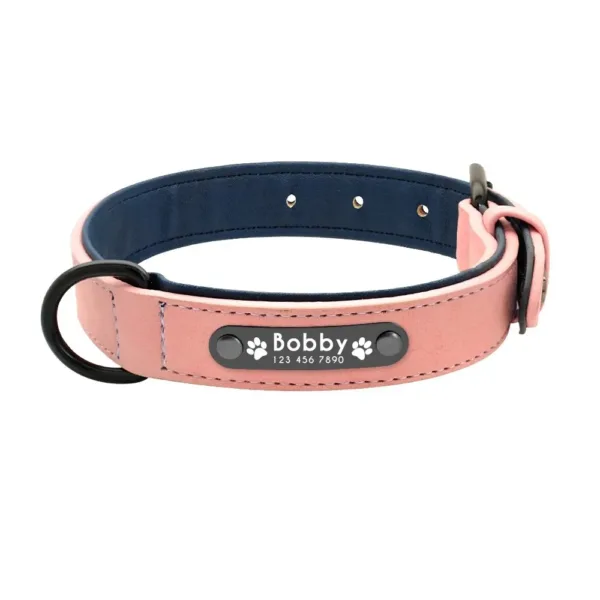 Coleira personalizada rosa com placa para nome