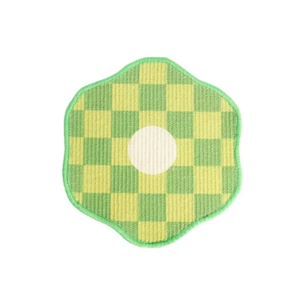 Arranhador de parede em sisal padrão verde e amarelo aos quadrados