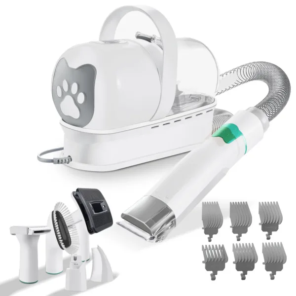 Sa1d30deff27c422286d85aa05afd95724.webp Aspirador de grooming branco com aparador e acessórios