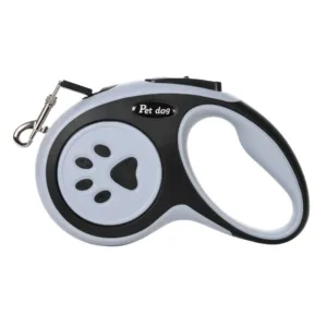 Trela retrátil premium branca e preta para cão de porte médio