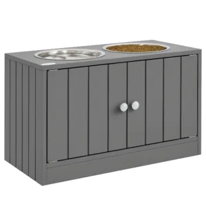 Comedouro elevado PawHut cinzento com duas taças de inox