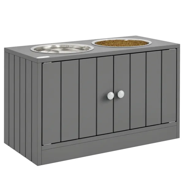Comedouro elevado PawHut cinzento com duas taças de inox
