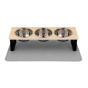 Comedouro Elevado Triplo e Tapete para Gato