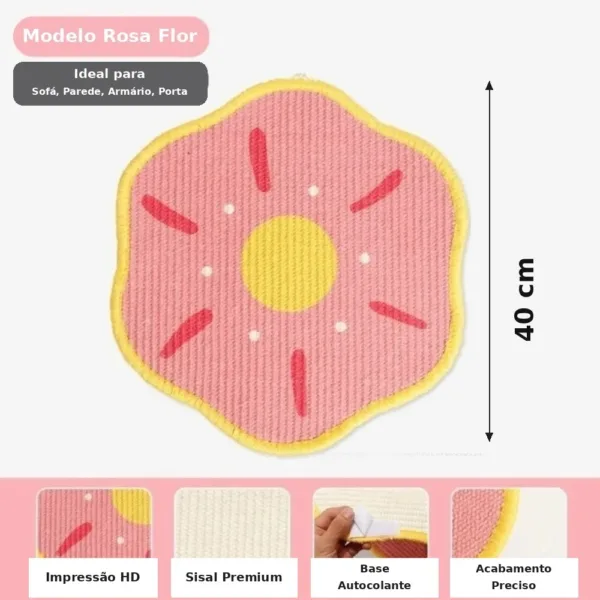 Arranhador de parede formato flor rosa, 40 cm, ideal para sofá, parede, armário ou porta
