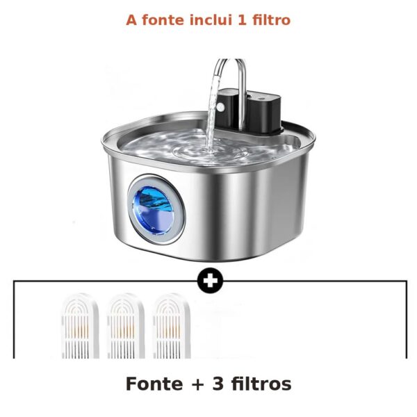Fonte de água em inox com três filtros adicionais