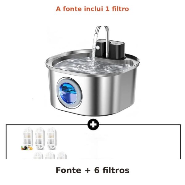 Fonte de água em inox com seis filtros adicionais