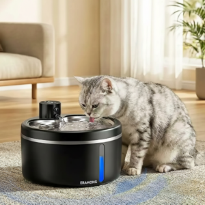 Fonte de água em inox de 2,5 L para gatos com fluxo de água