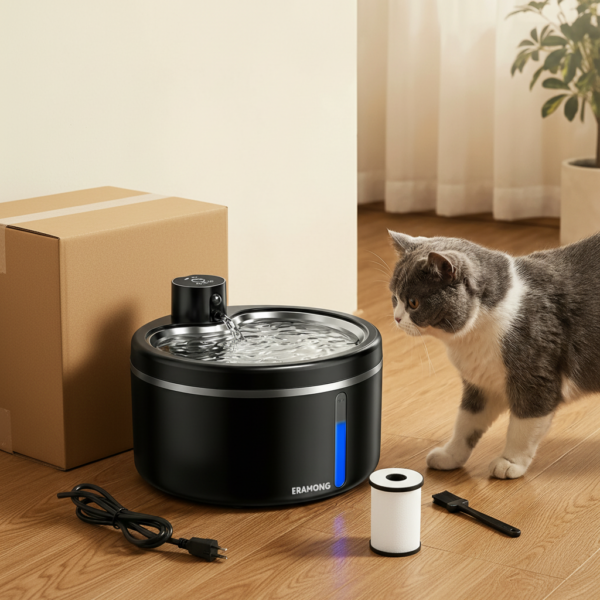 Fonte de água automática de 2,5 L para gatos com cabo USB-C e filtros