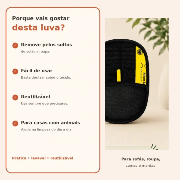 Vantagens da luva reutilizável para remover pelos