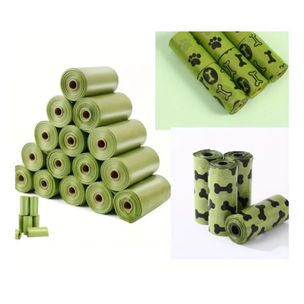 Oito rolos de sacos biodegradáveis verdes para dejetos de cão